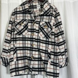 Kensie Jeans Plaid Flannel Shirt Jacket Oversized Button Down‎ Shacket Women L
